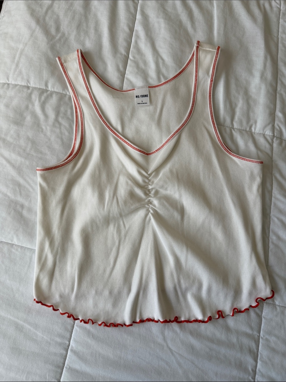 Re/Done Cream Tank Top with Red Trim